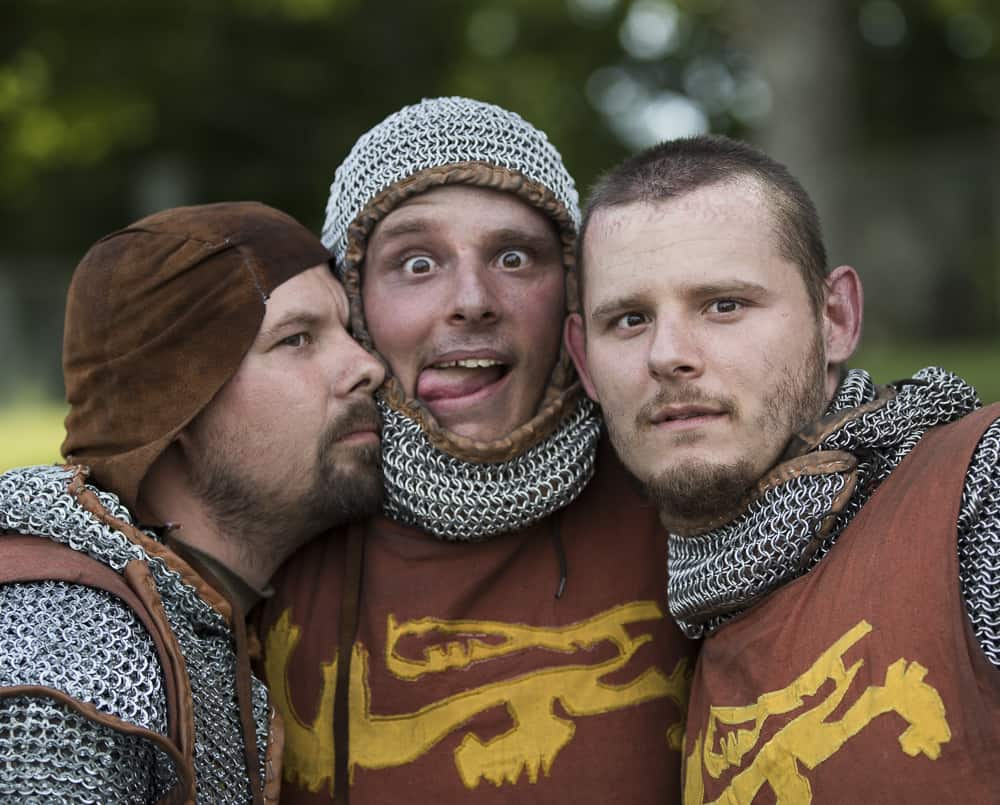 three knights making funny faces